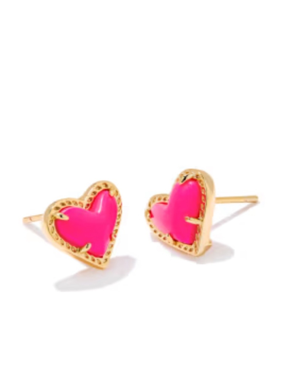 Kendra Scott Ari Heart Gold Stud Earrings Neon Pink Magnesite